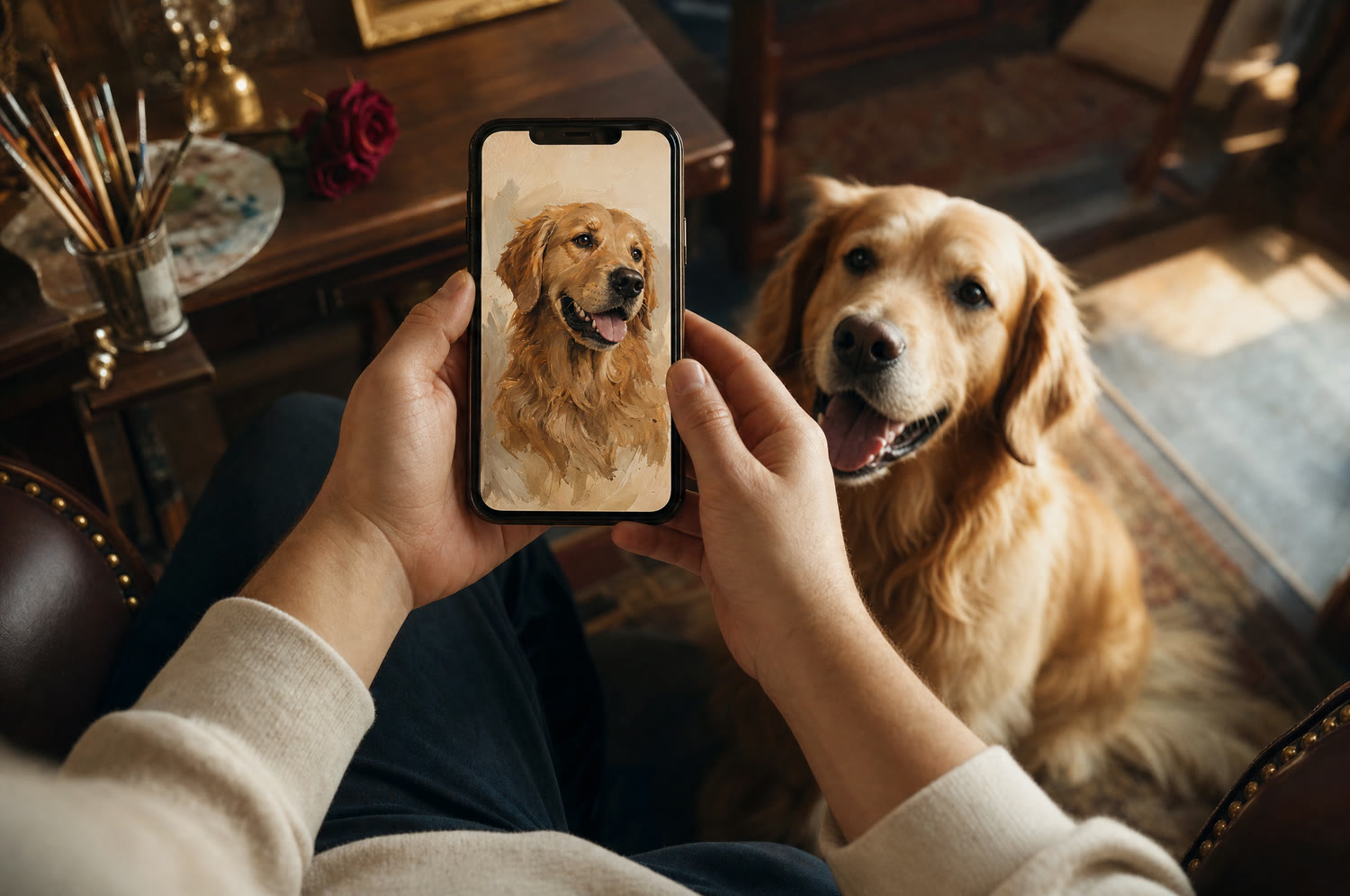 Seeing a pet portrait preview on a phone